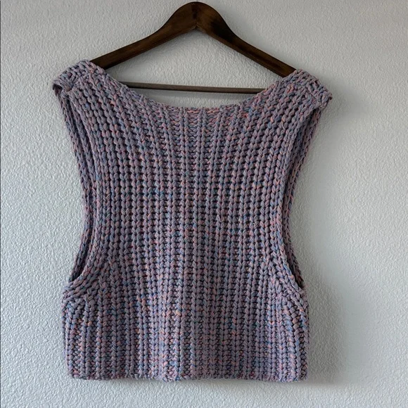 Free People‎ Chunky Knit Cotton blend Crop Purple Hoopla Sweater Vest XS - Picture 3 of 12